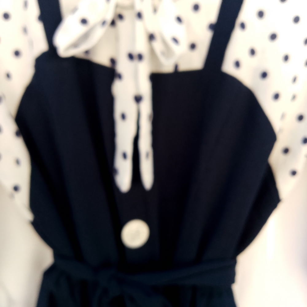 NWOT Vintage Green Apple Businesscore Navy and White Dress With Polkadot Accents - Picture 6 of 10